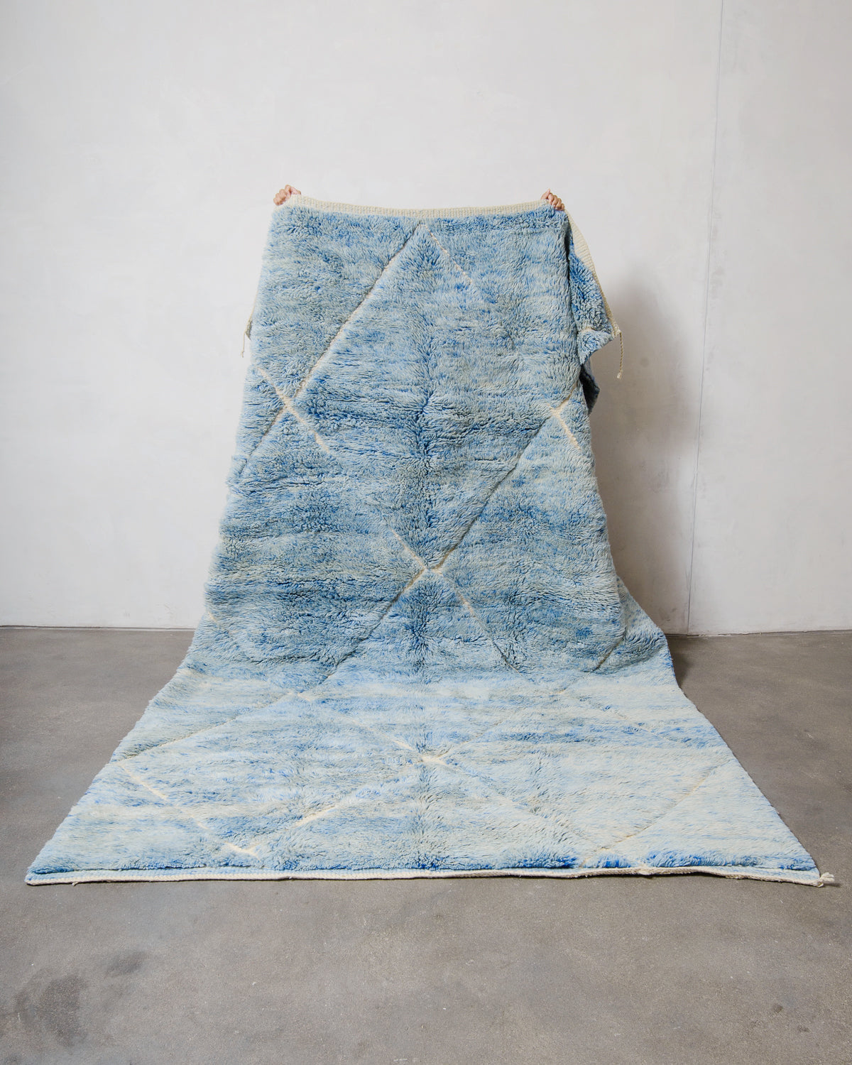 Modern, designer, handcrafted 100% sheep’s wool Berber rug from Morocco. Beni M’rirt carpet with beautiful colours and patterns and fluffy wool texture.